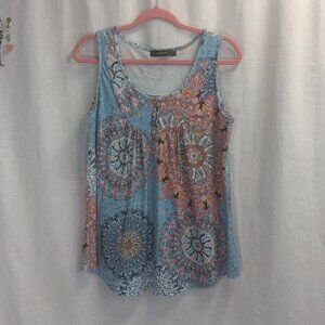 Fashion Size Large Tunic Style Tank in Sky Blue Pattern